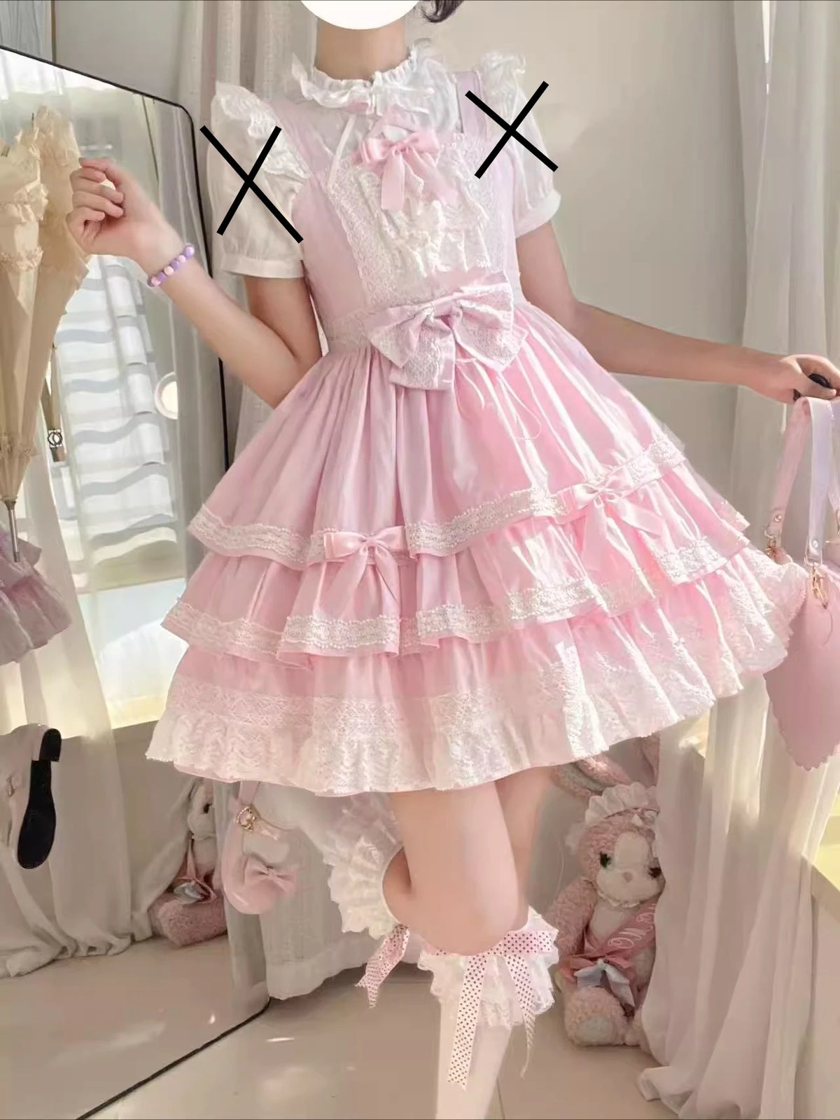 Hnewly  Original Cute Girl's Pink Lolita Dress Spring Summer New Women's High Waist Slim Birthday Party Dress Daily Mini Dresses