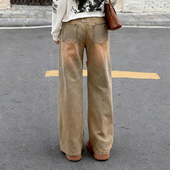 Hnewly  Vintage Frayed-edge Loose Jeans Women Casual Stragiht Denim Pants Y2K High Street Leg Trousers Harajuku Clothes Aesthet