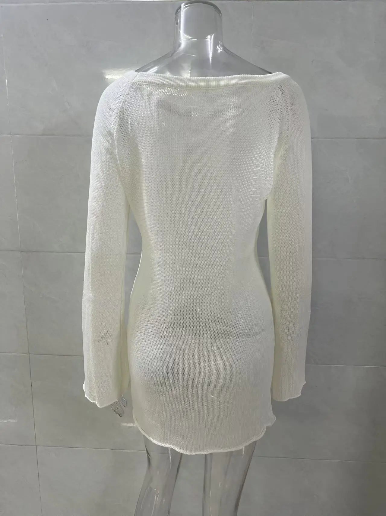 Hnewly Spring New Seaside Vacation Sexy Simple Knitted Perspective Hoodie Dress