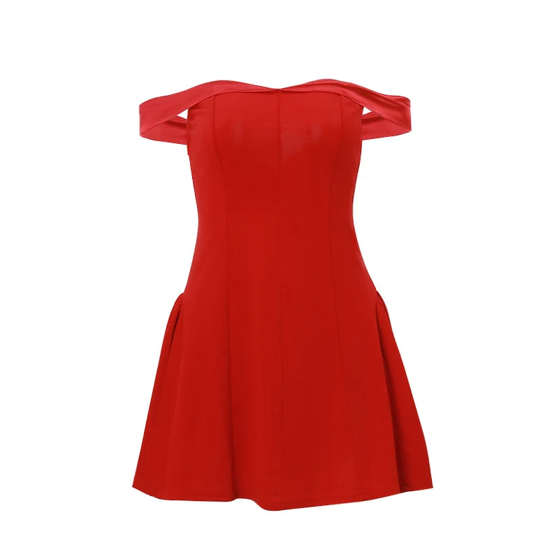 Hnewly Sexy Off Shoulder Solid Mini Dresses Y2K Fashion Sleeveless Zipper Bodycon Dress Casual Summer Women's Formal Vestidos