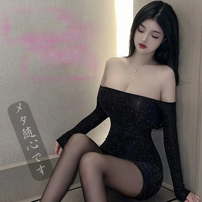 Hnewly Lingerie dress Deep V Shoulderless Tight Hip hugging Short Skirt sexy. items Dresses gala sexy womans clothing pain in the night