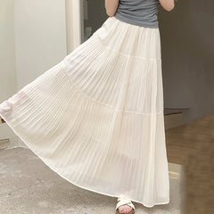 Hnewly  Purple Chiffon Long Skirts Women Summer Korean High Waist Pleated Skirt Woman Solid Color Patchwork Midi Skirts Female
