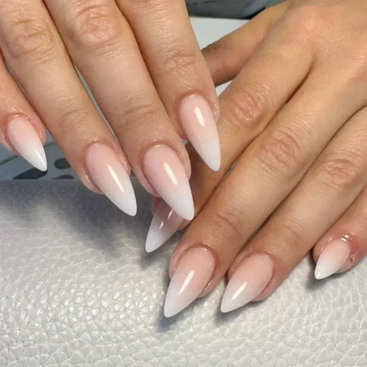 Hnewly 24Pcs French Almond False Nails Glitter with Rhinestones Wearable Fake Nails Artificial Simple Full Cover Press on Nails Tips