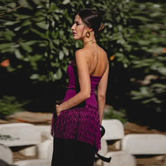 Hnewly  Sexy Knit Tassels Patchwork Asymmetric Vests Slim Strapless Sleeveless Backless Tube Tops Spring Lady Beach Camisole