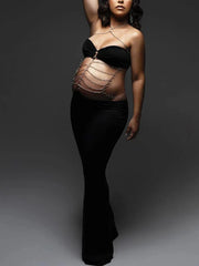 Hnewly  Maternity Dress Photoshoot Sexy Black Strapless Bodycon Gown Pregnancy Photography Prop Elegant Studio Photo Shoot Outfit