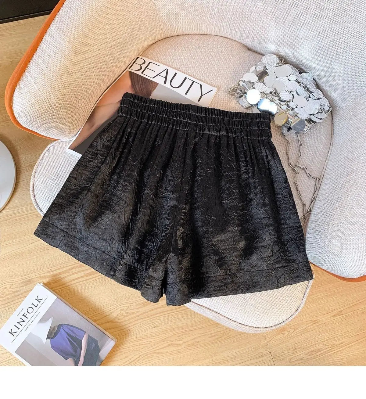 Hnewly  New Style Jacquard Shorts for Women Fashionable and Stylish Small A-line Wide Legs