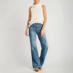 Hnewly  Women's Basic Casual All-match Simple Jeans Fashionable Straight-Leg Wide-Leg Loose Fit Comfortable Denim Trousers