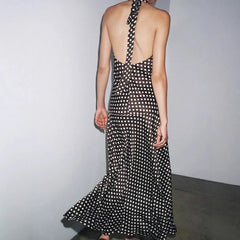 Hnewly  Black Polka Dot Bridesmaid Dress Sexy V Neck Backless Casual a Line Skirt Long Neck Hanging Dress Elegant Fashionable Summer...