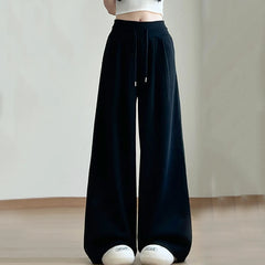 Hnewly  American Retro Loose Wide Leg Pants Women New Low Waist Drawstring Casual Pants Woman Lazy Drape Baggy Sweatpants Female