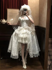Hnewly  White Gothic Lolita Cos Dresses for Women Slim Fit Elegant Vintage Irregular Dress Female Sweet Cool Evening Dresses Vestidos