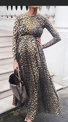 Hnewly  spring Summer Leopard print pattern Sexy Maternity Dresses Long Sleeve Pregnancy Clothes for Photo Shoot Women
