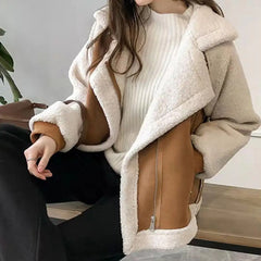 Hnewly aspen outfits winter  Fall Winter Women Jacket Thick Heat Retention Loose Women Coat Turn-down Collar Long Sleeves Lambswool Windproof Coat