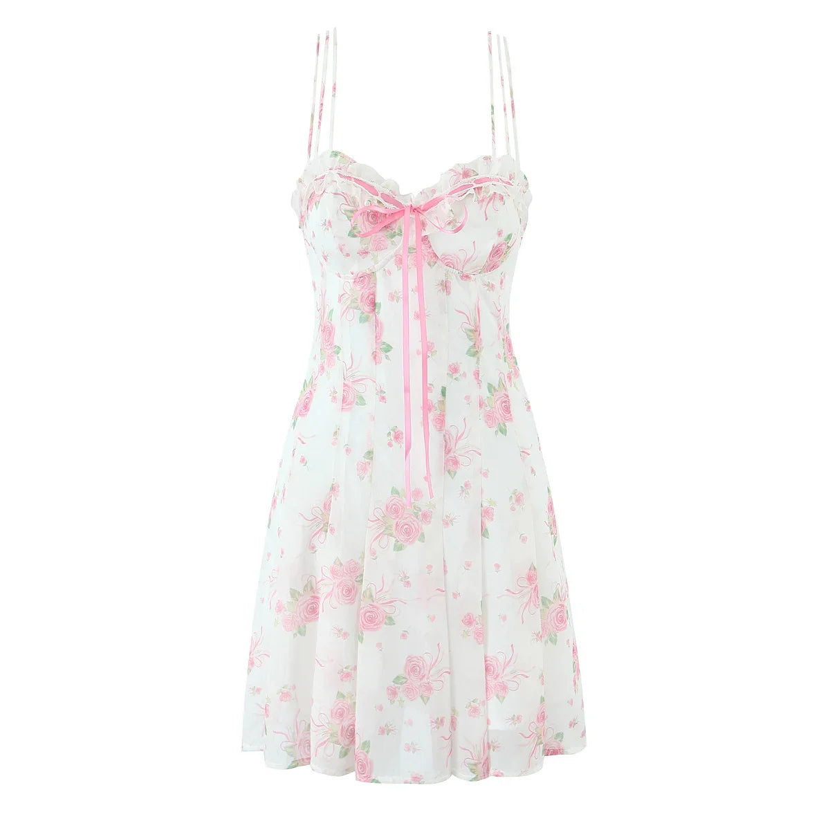 Lunivop  Women Wire Bra Wood ears Bow V Collar Push Up Bandage Backless Sling Dress Sexy Floral Print Night Out Party Summer Robe