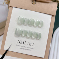 Hnewly 10Pcs Red Handmade Press On Nails Short French Cat Eye Full Cover Snowflakes Design False Nails Manicure Wearable Nail Tips Art