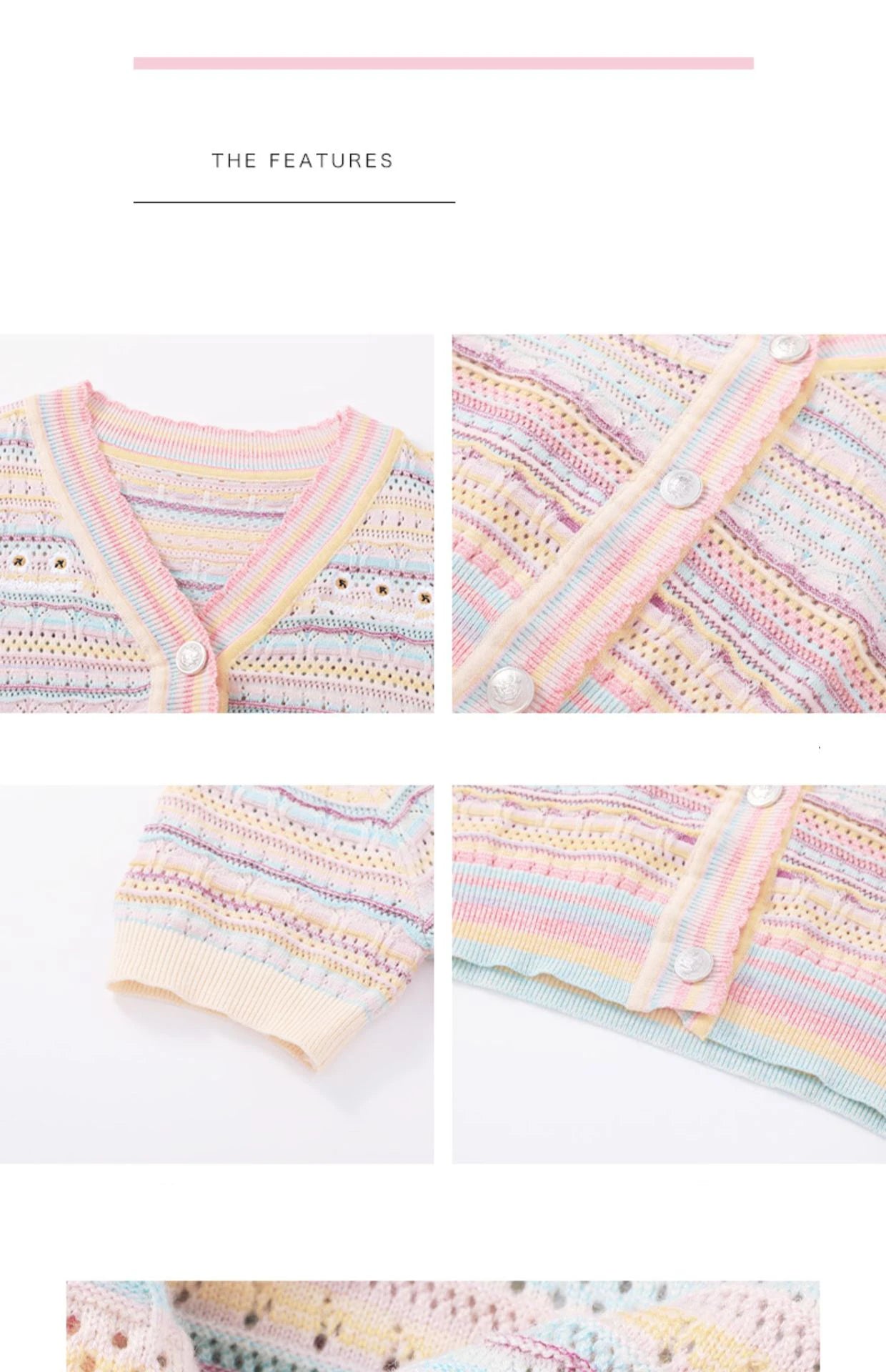 Hnewly Rainbow Striped Knitted Sweater For Women's 2025 Summer New  Thin Short Sleeved V-neck Hollow Out Holiday Sun Protection Top