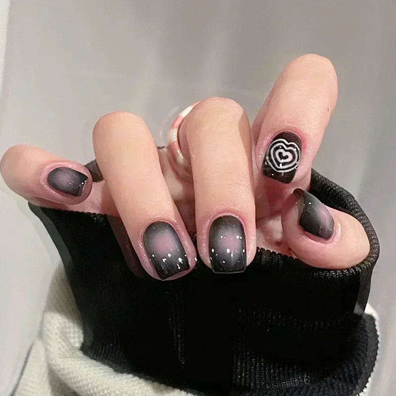 Hnewly 24pcs Detachable Short Press on Nails Y2k rhinestone False Nails with Glue Ballet Sweet Cool Girls Artificial False Nails Tips