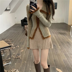 Hnewly Vintage Gradient Polo Zipper Cardigan Women Autumn Winter Long Sleeve Cashmere Sweater Knitted Top Outwear Jumpers