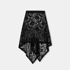 Hnewly  Sexy Lace Black Skirts for Women See Through Vintage Boho Short Skirts Tulle Elegant Irregular Y2k Skirt Aesthetics