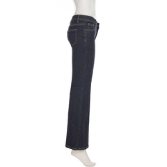 Hnewly  Dark Blue Low-Rise Slim-Fit Flare Jean Y2k Aesthetic 2000s Denim Trousers Chic Sexy Pant Casual Outfit Grunge Fairycore