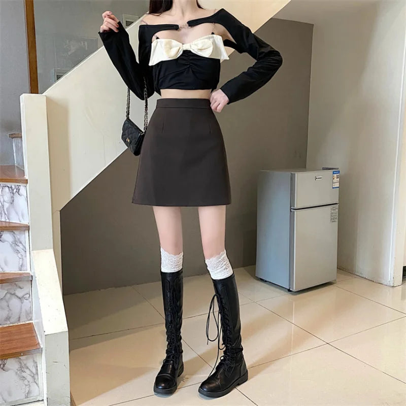 Hnewly DRESS TO IMPRESS Summer Mini Skirts Women Faldas A-line Solid Hot Soft Simple Stylish High Waist Office Ladies All-match Retro Trendy Minimalist