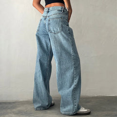 Hnewly  Women Y2K Low Rise Baggy Jeans Retro Aesthetic Loose Fit Boyfriend Straight Wide Leg Jeans Trendy Stretch Long Denim Pants