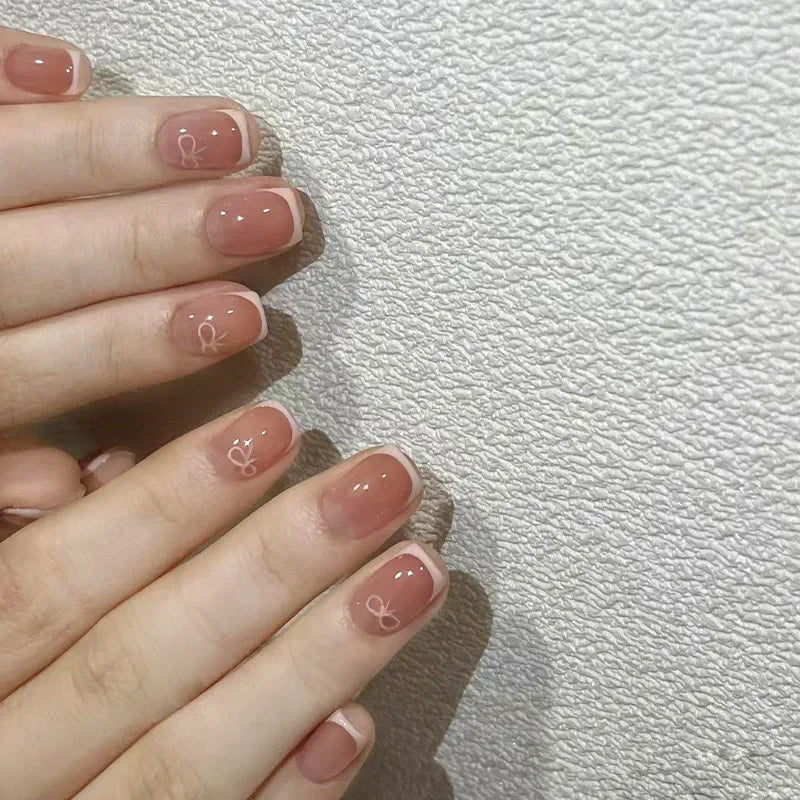 Hnewly 24pcs Detachable Short Press on Nails Y2k rhinestone False Nails with Glue Ballet Sweet Cool Girls Artificial False Nails Tips