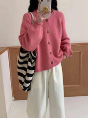 Hnewly  Women Sweater Cardigan Soft Knitted Button-Down Long Sleeve Plain Sweater Jacket Top Fall Winter Korean Ladies Chic Outfit
