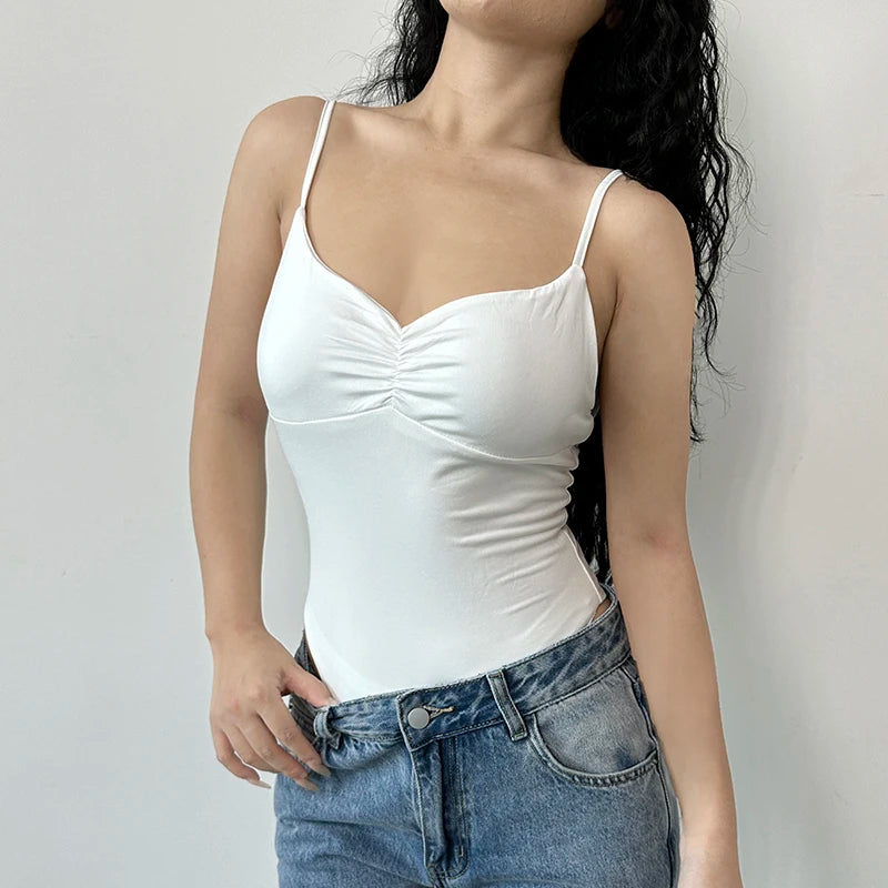 Hnewly Black Hollow Out Backless Bodysuit Summer Casual Skinny Sleeveless Strap Bodysuits for Women Casual Basic Ladies Outfits