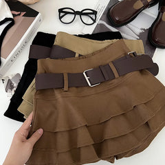 Hnewly Women Tiered Ruffle Skirt with Belt Low Rise Denim Skirt Teengirl Miniskirt e-girl Y2K Aesthetic 90s Outfit