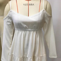 Hnewly  Retro Women's Summer Long Sleeve White Mini Dress Casual Long Sleeve Sundress Sexy Slim Spaghetti Strap Vestidos De Mujer