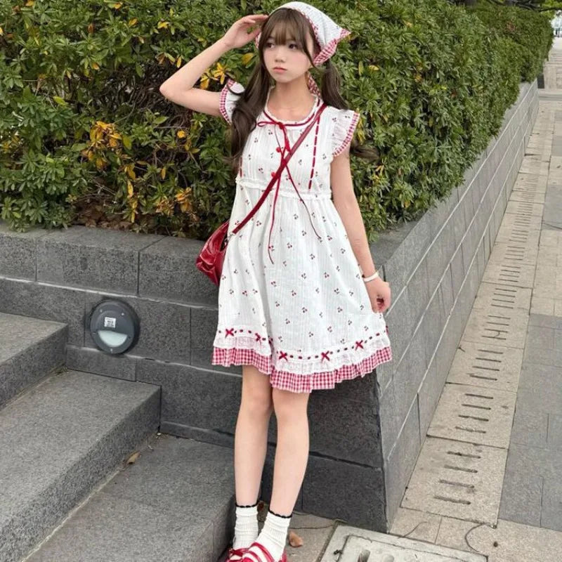 Hnewly   Women Dress Flying Sleeve Floral Printed Loose Bandage Ruffles Bow Summer Fashion Casual Mini Dresses Ladies Party