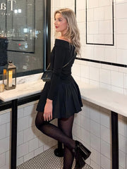 Hnewly  One-Shoulder Folds Dress For Women Fashion Sexy Backless Slim Long Sleeve A-Hem Short Dress Female Chic Club Party Dress
