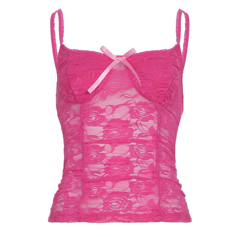 Hnewly Sweet Sexy Lace Camisole Solid Skinny See Through Crop Tops for Women Cute Aesthetic Summer Tees Vintage y2k Holiday Vest