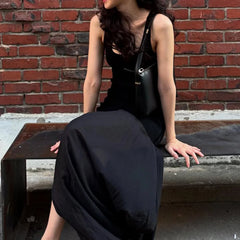 Hnewly  Summer Slim Square Neck Solid Long Dress Women Sleeveless Vest Dress Y2k Streetwear Casual Outfits All Match Clothes