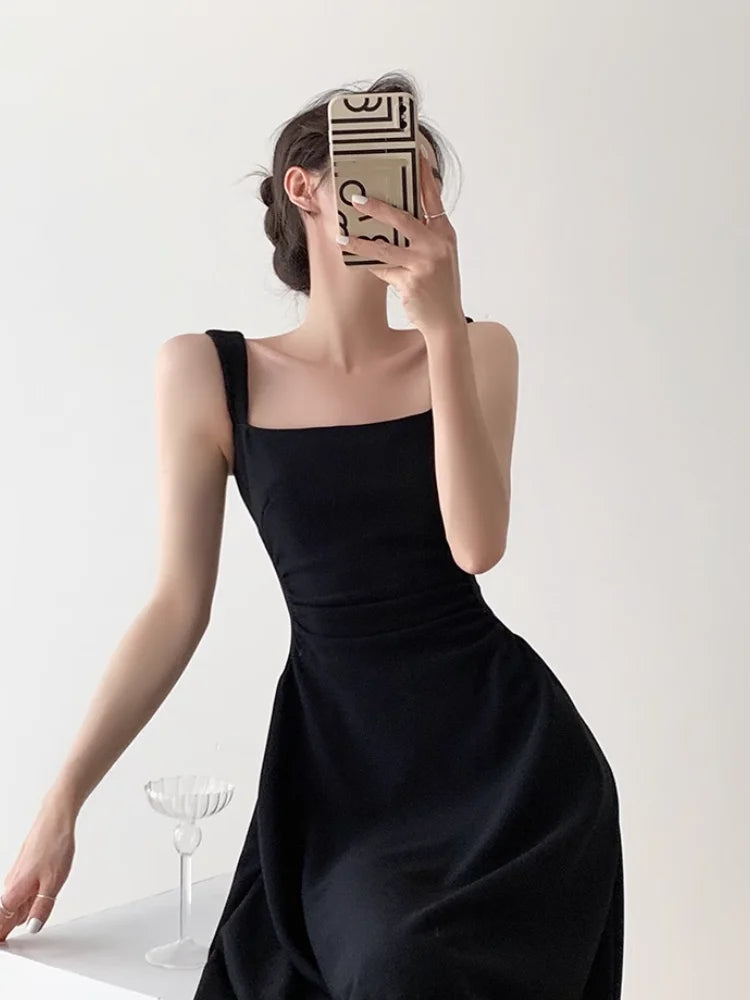 Hnewly DRESS TO IMPRESS Summer Evening Party White Long Dress Office Lady Slim Sexy Sleeveless Strap Dress Beach Style Women One Piece Dress Korean