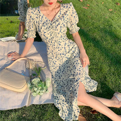Hnewly Harajuku Floral Dress for Women Party French Vintage Retro Office Lady Casual Club Mini Sexy Dresses Summer New Clothes