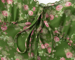 Hnewly   Green Pink Floral Print Women Dress For Summer 2025 New V-neck Chiffon Long Dresses Fashion High Waist Vacation Beach Vestidos