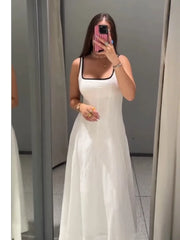 Hnewly  Contrast Edge Midi Dress Summer New Arrivals Women's Casual Loose Suspender Dress