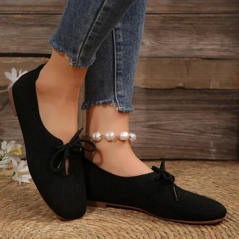 Hnewly Autumn Mesh Breathable Women's Flat Shoes Solid Simple Ballet Flats Female Casual Lace-up Walking Shoes for Women