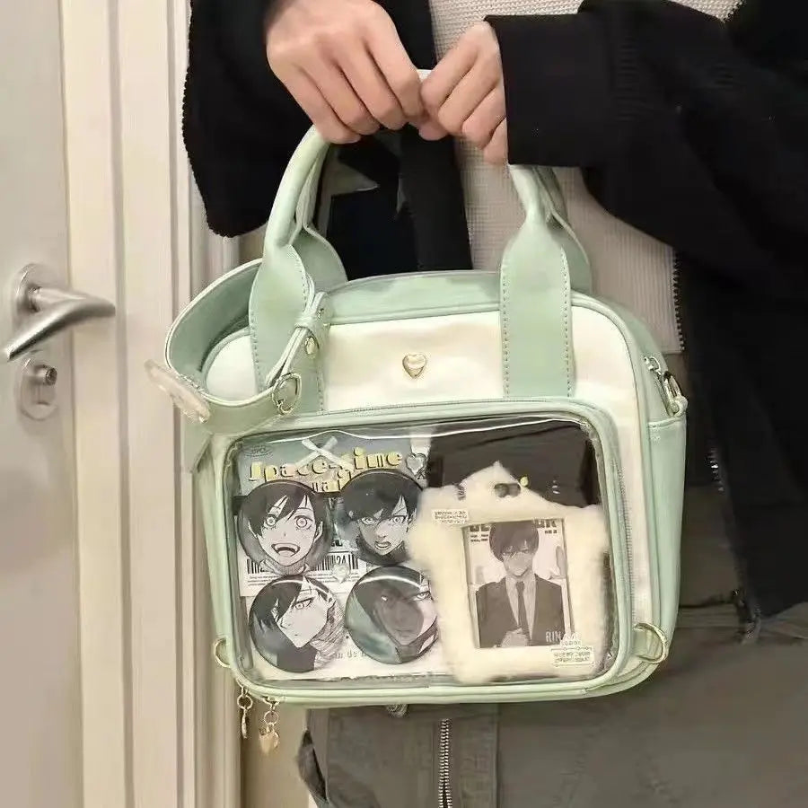 Hnewly  Sweet Cute Shoulder Bag Women Kawaii Japanese Clear Anime Ita Bag Ladies Leather  Leather Square Large Capacity Crossbody Bag