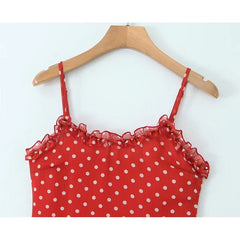 Lunivop  Holiday Summer Dresses Women Ruffle O Neck Sleeveless A-line Midi Polka Dot Red Dress Spaghetti Straps Robe