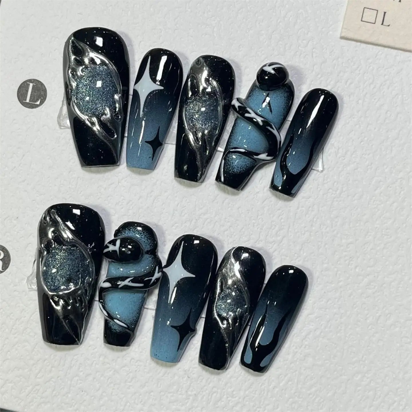 Hnewly 10Pcs Light Luxury Handmade Press On Nails French coffin Cat Eye Fake Nails with Diamond Full Cover Wearable Artificial Nail Tip