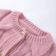 Hnewly  Elegant Thick-knit Women's Sweater Loose Solid O-neck Single Breasted Sweaters Female Fashion Spring New Lady Knitwear