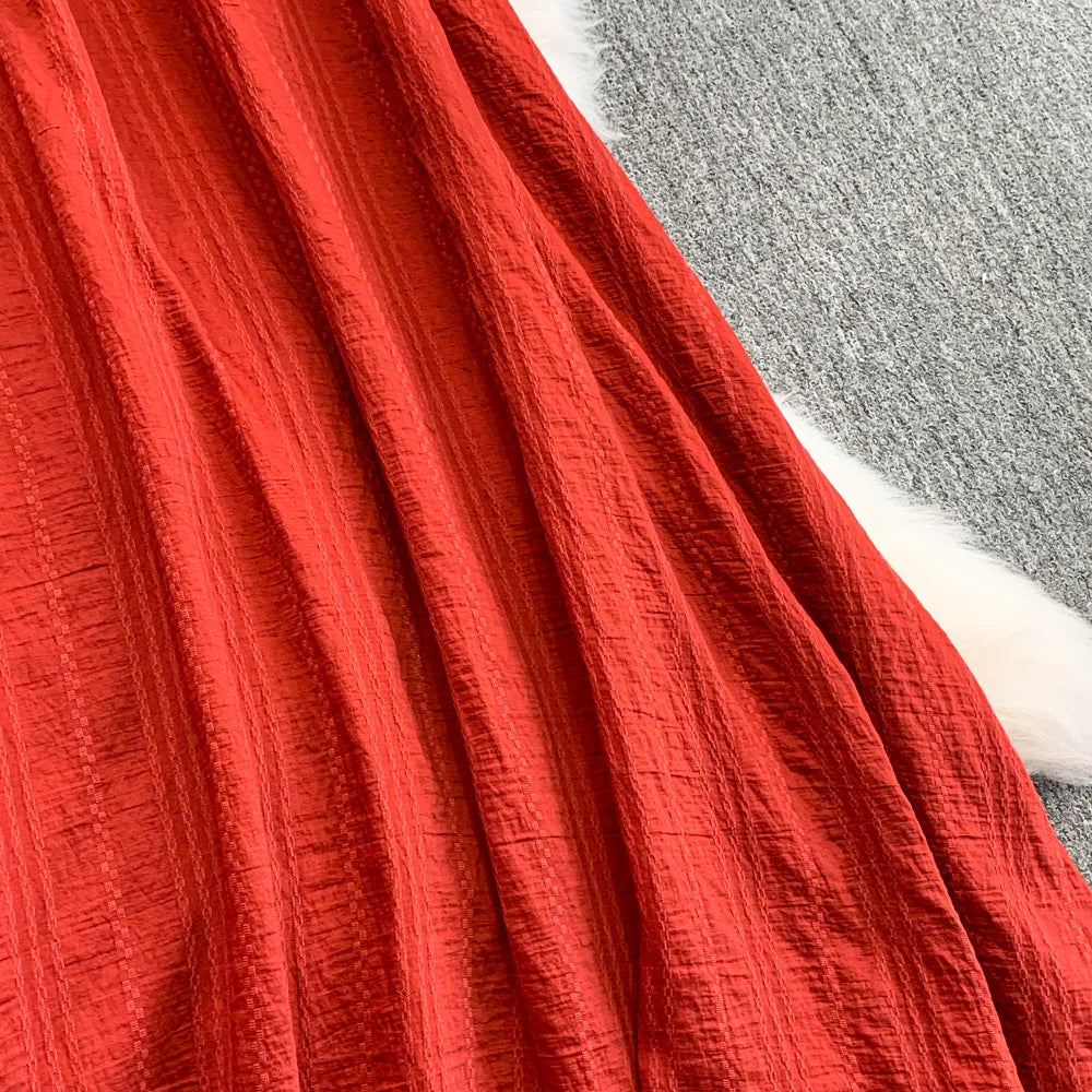 Hnewly  Bohemian Vacation Style Red Dress Design Sense Tassel Irregular Loose Dresses French Style High-end  Sleeveless Long Dress