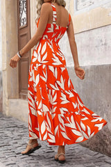 Hnewly  Women's Leaf Print Tank Dress, Boho Fashion Casual Ruffle Trim Long Dress for Beach Holiday Vacation, Ladies Summer Clothes