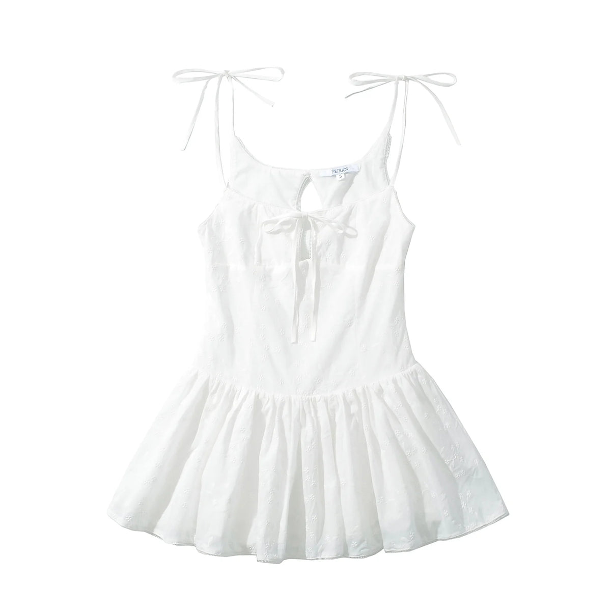 Hnewly  Sexy White Embroidery Flower Cotton Corset Style Bow Sling Dress Women Low Waist Ruched A-line Swing Mini Party Dresses Robe