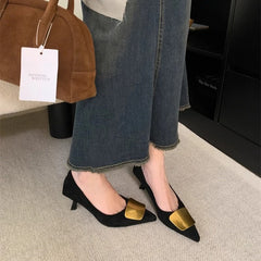 Hnewly  Spring Metal Decoration Women high heels Pumps Shoes Ladies Leopard Print Slip On Leather Eelgant Pointed Toe Party Dress Shoes