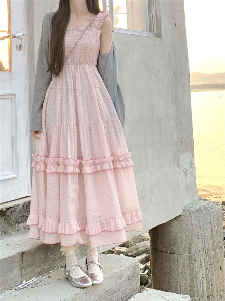 Hnewly French Elegant Chiffon Dress Beach Style Sleeveless Sweet Fairy Summer Even Party One Piece Dress Korean Fashion 2000s Vintage