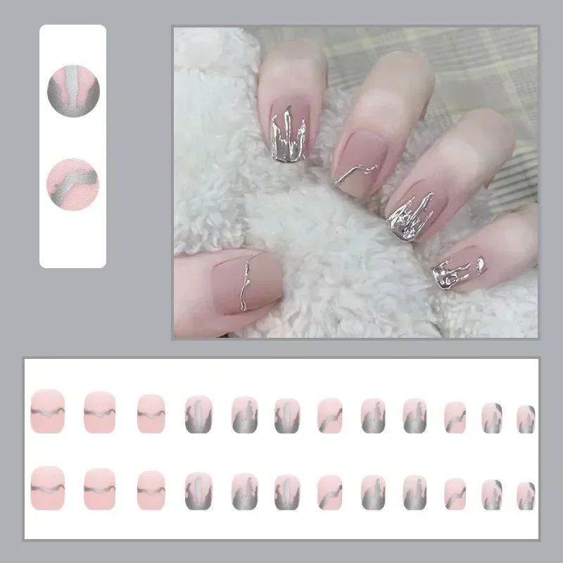 Hnewly 24pcs Detachable Short Press on Nails Y2k rhinestone False Nails with Glue Ballet Sweet Cool Girls Artificial False Nails Tips