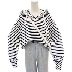 Hnewly  New Striped Hoodie Sweatshirt Women's Spring Autumn 2025 Fashion Preppy Style Retro Long Sleeve Top Loose Pullover Jacket